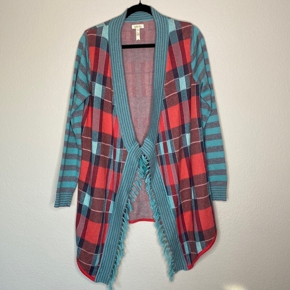 Matilda Jane plaid striped cardigan tassel Sz small open front - Picture 1 of 5